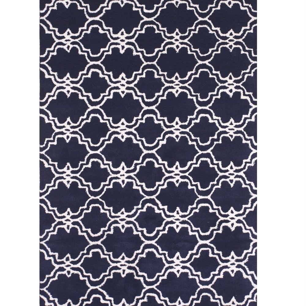 Blue Hand-Tufted Wool Traditional Moroccan Rug, 5' x 8'